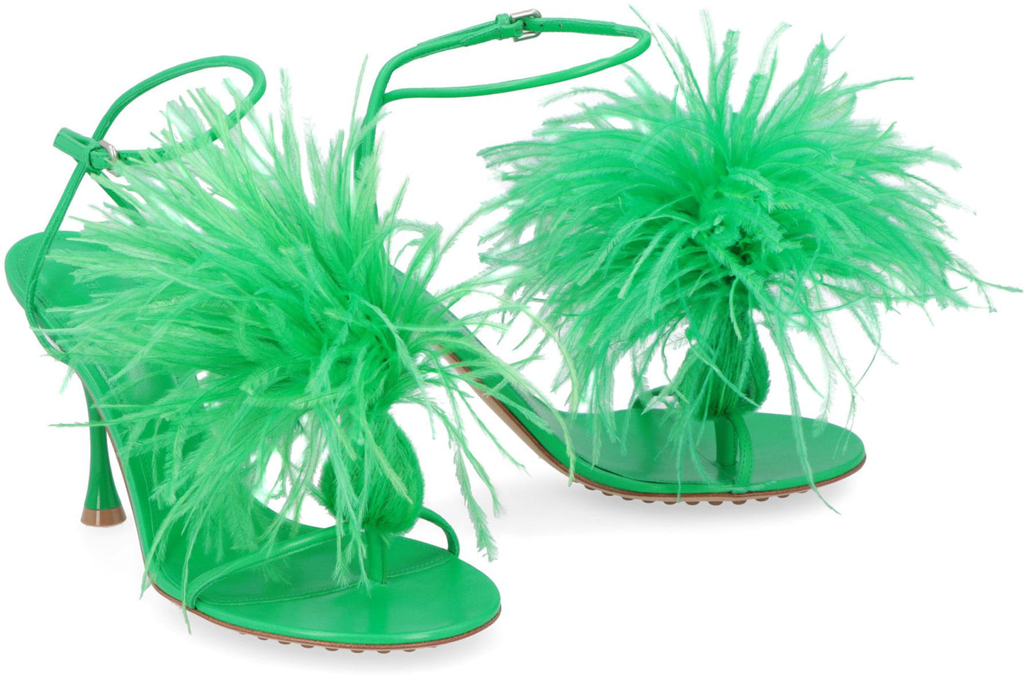 Bottega Veneta Dot Leather Sandals With Feathers