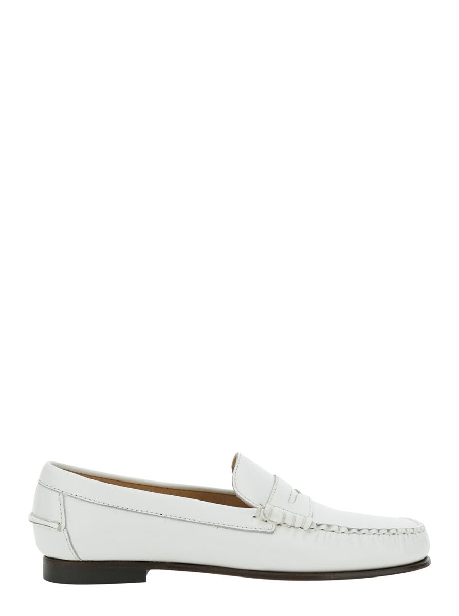 'Danielle Pop' White Loafers With Bevelled Toe And Low Stacked Heel In Leather Woman