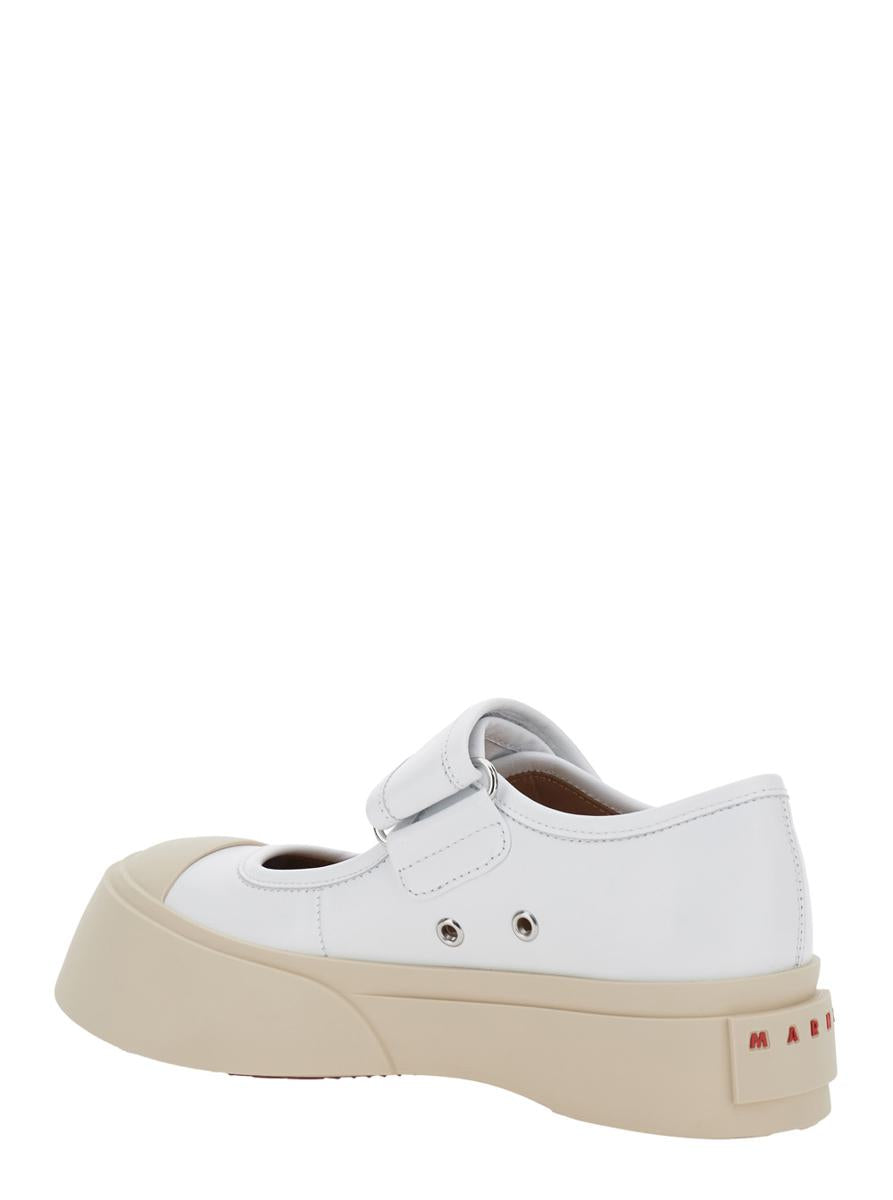 'Mary Jane' White Sandals With Touch-Strap Closure And Logo Patch On The Rear In Leather Woman