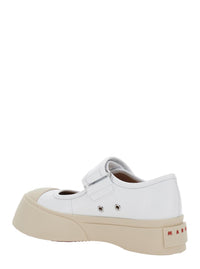 'Mary Jane' White Sandals With Touch-Strap Closure And Logo Patch On The Rear In Leather Woman