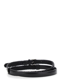 Black Belt With Buckle Closure And Interwoven Design In Leather Man