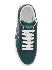 'Portofino' Green Low Top Sneakers With Logo Patch On Tongue And Side In Cotton Blend Man