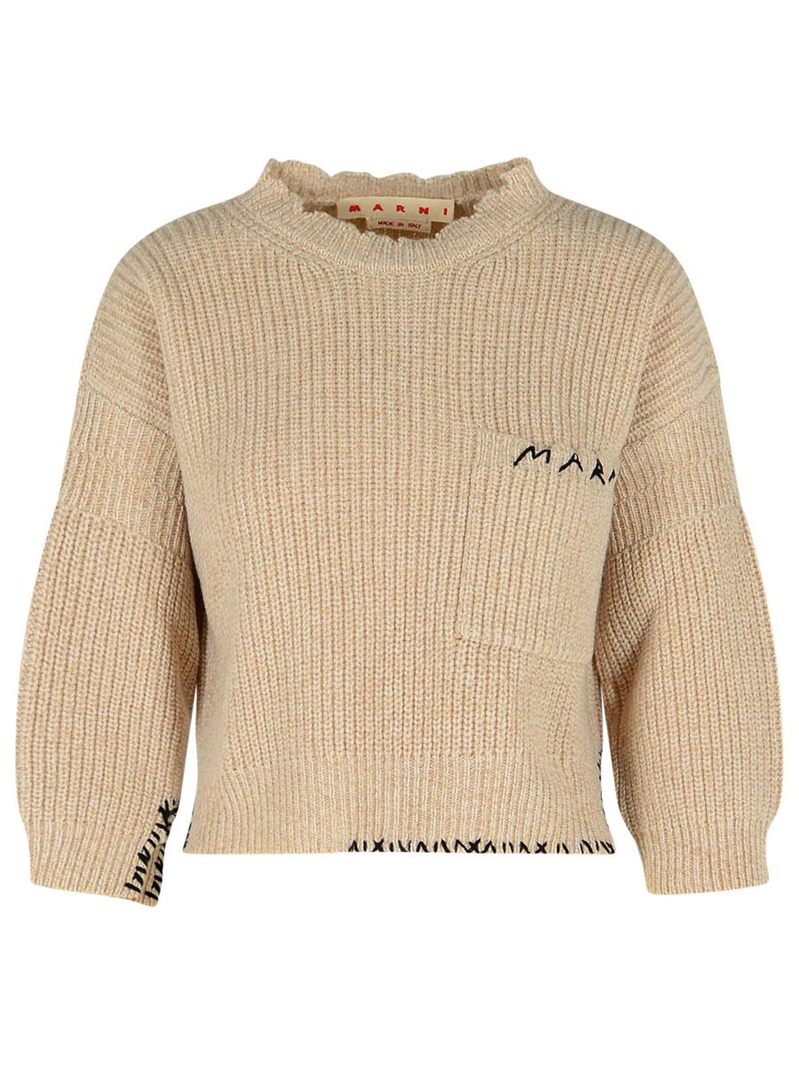 Marni Beige Mouliné Virgin Wool Sweater With 'Marni Mending' Embroidery