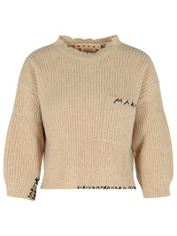 Marni Beige Mouliné Virgin Wool Sweater With 'Marni Mending' Embroidery