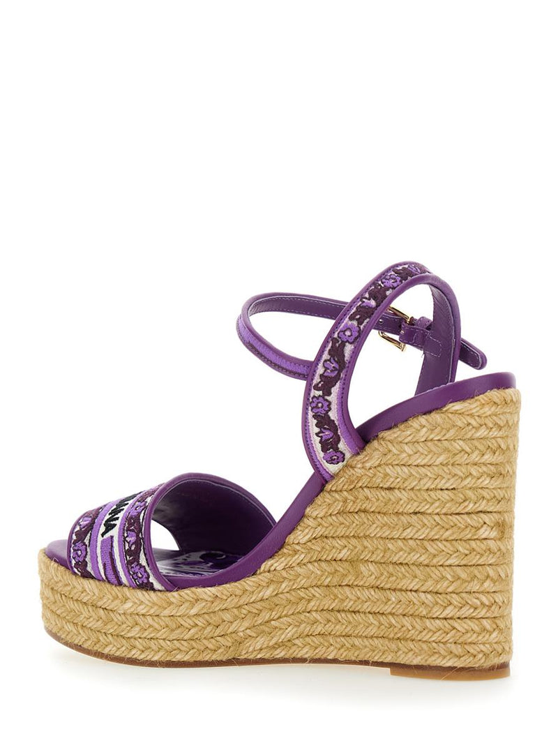 Violet Wedges With Logo Embroidery On The Front And All-Over Majolica Motif In Cotton Blend Woman