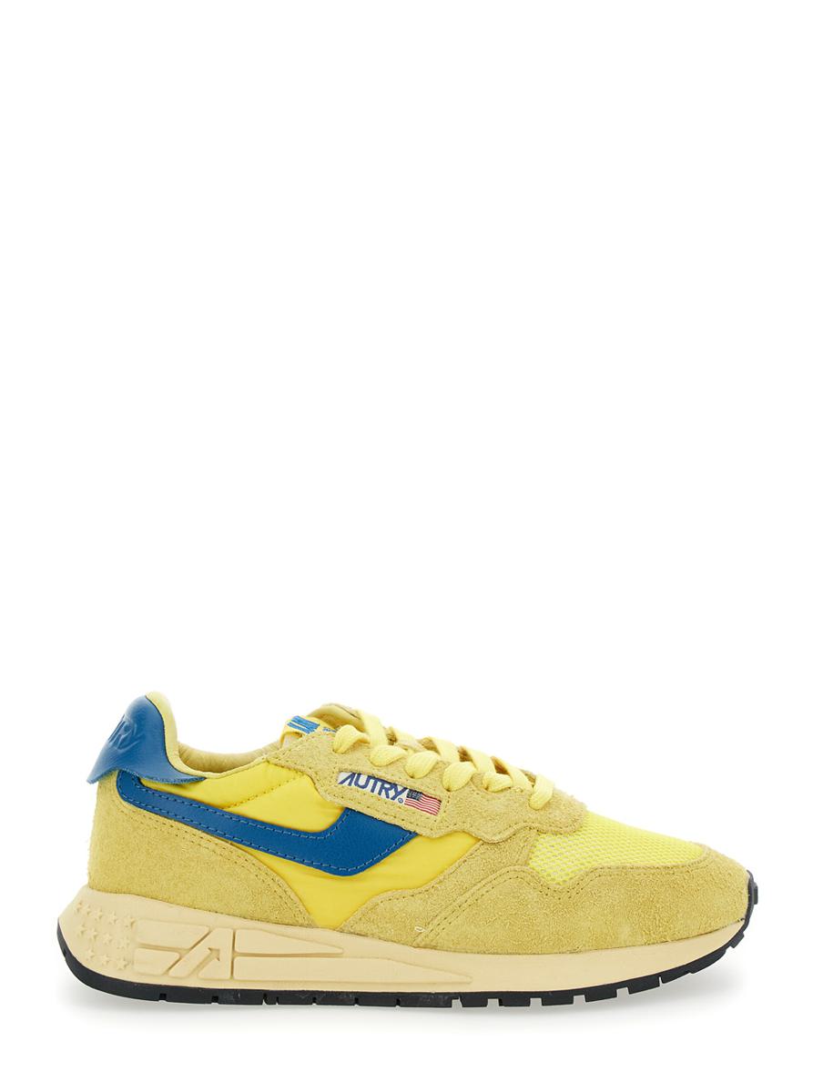 'Reelwind' Yellow Low Top Sneakers With Logo Patch On Tongue And Side In Leather Blend Woman