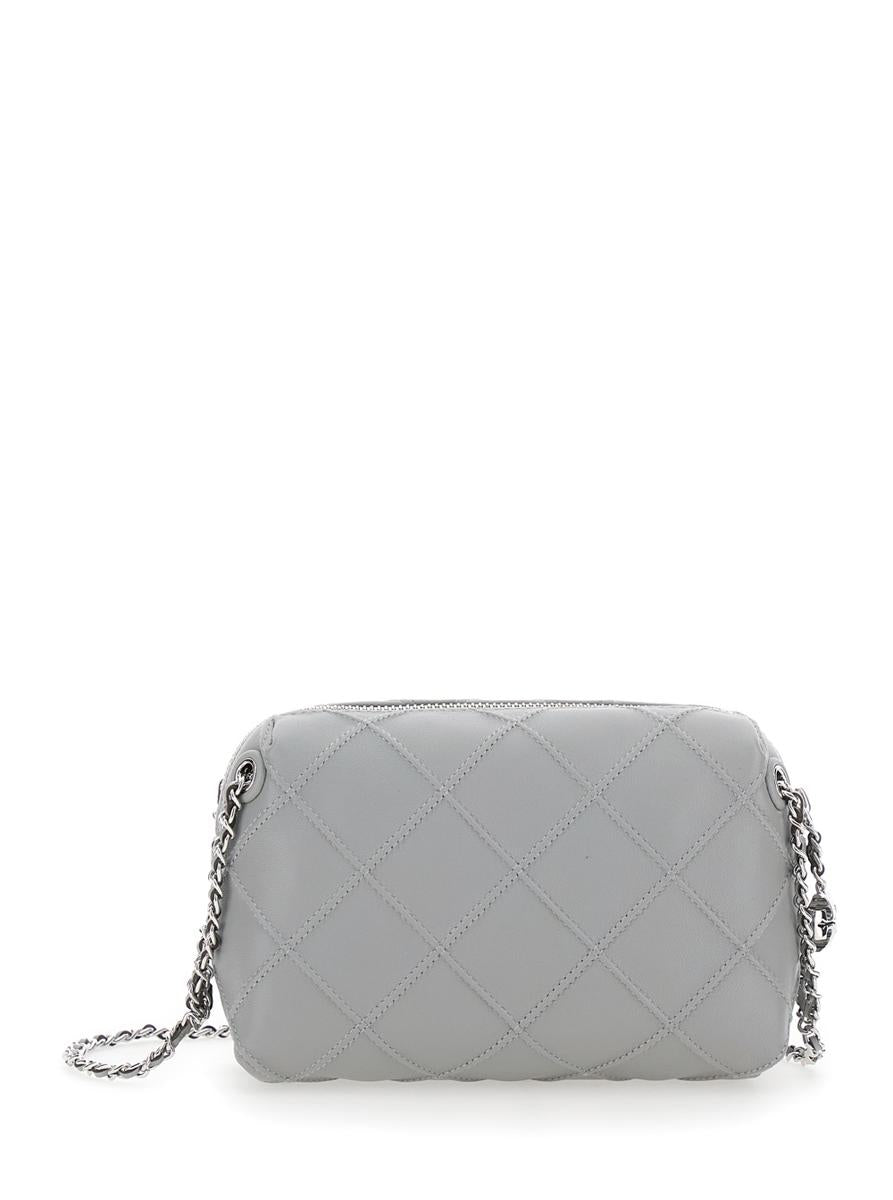 'Fleming' Grey Diamond Quilted Shoulder Bag With Chain-Link Shoulder Strap In Leather Woman