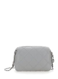 'Fleming' Grey Diamond Quilted Shoulder Bag With Chain-Link Shoulder Strap In Leather Woman