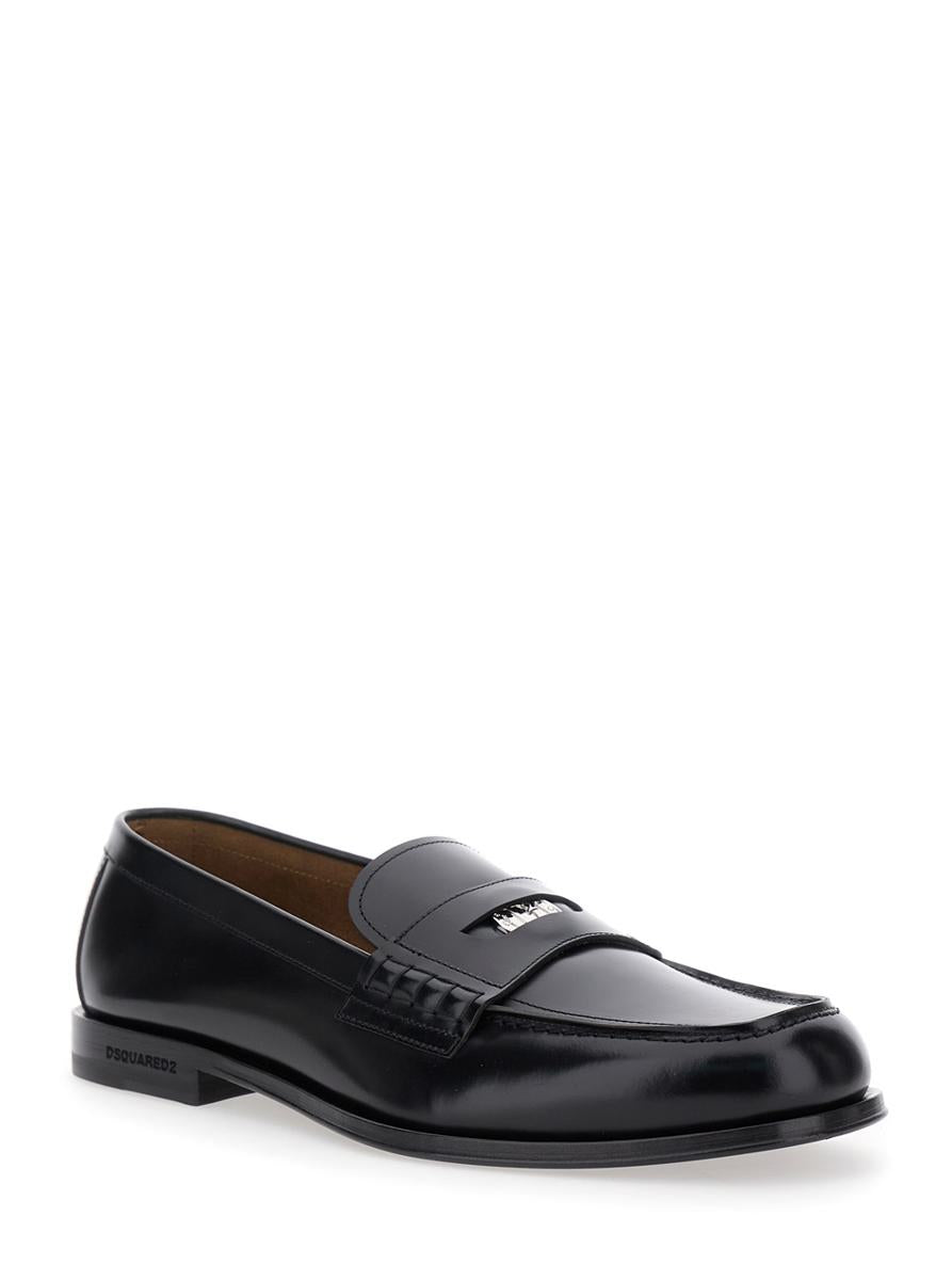 Black Loafers With Logo Plaque On The Front And Logo Lettering On The Heel In Leather Man
