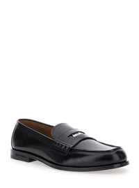 Black Loafers With Logo Plaque On The Front And Logo Lettering On The Heel In Leather Man