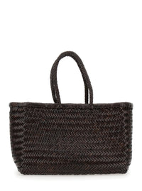 'Bamboo Triple Jump' Brown Tote Bag In Woven Leather Woman