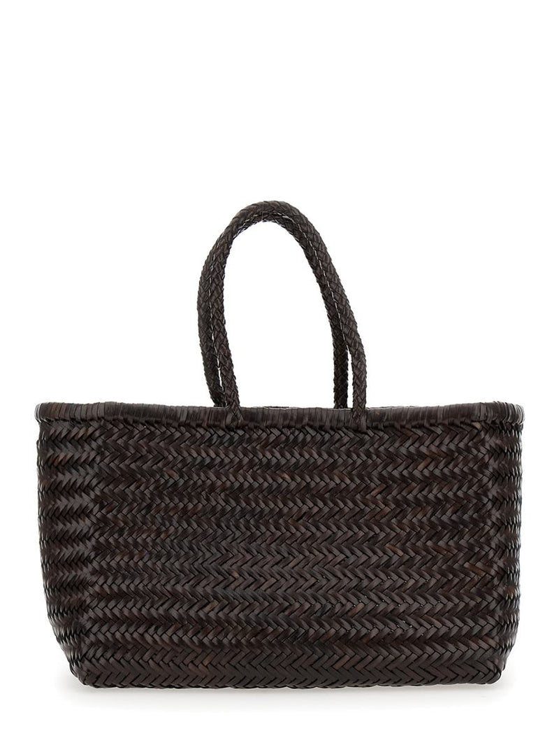 'Bamboo Triple Jump' Brown Tote Bag In Woven Leather Woman