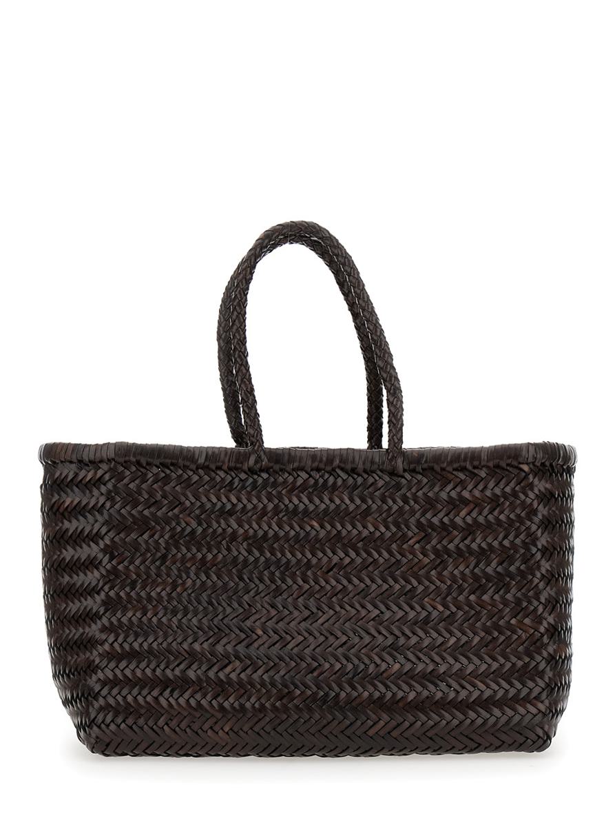 'Bamboo Triple Jump' Brown Tote Bag In Woven Leather Woman