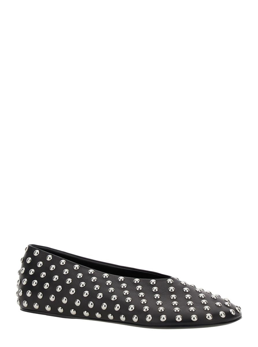 Black Ballet Flats With All-Over Stud In Leather Woman