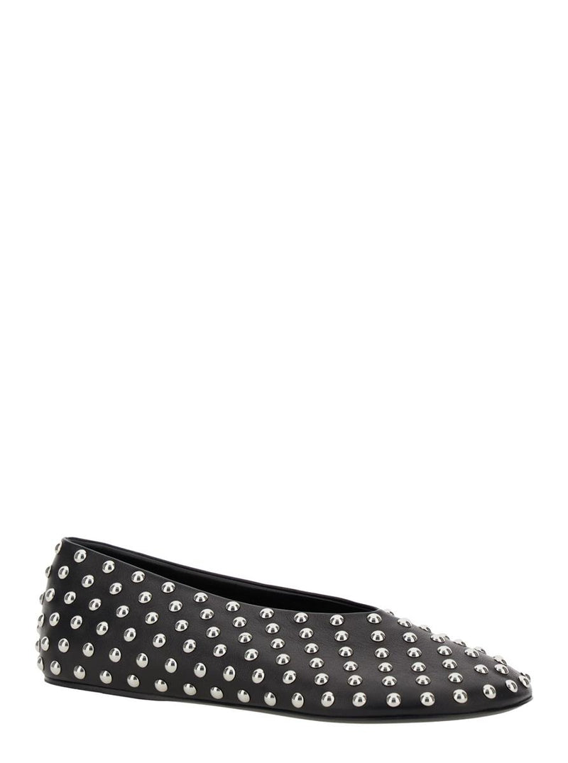 Black Ballet Flats With All-Over Stud In Leather Woman