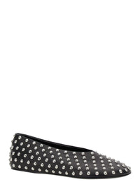 Black Ballet Flats With All-Over Stud In Leather Woman