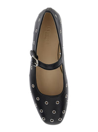 'Mary Jane' Black Ballerinas With Eyelets In Leather Woman