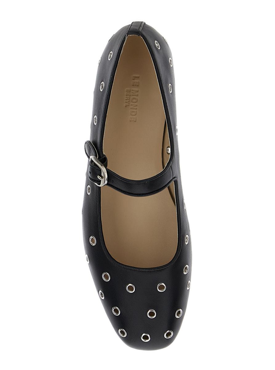 'Mary Jane' Black Ballerinas With Eyelets In Leather Woman