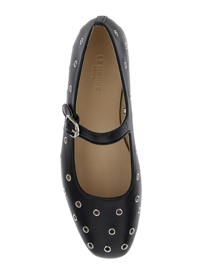 'Mary Jane' Black Ballerinas With Eyelets In Leather Woman