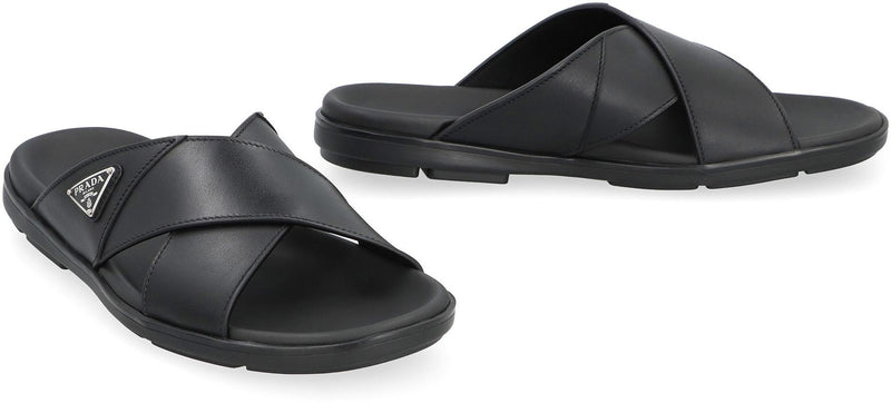 Prada Leather Slides With Logo