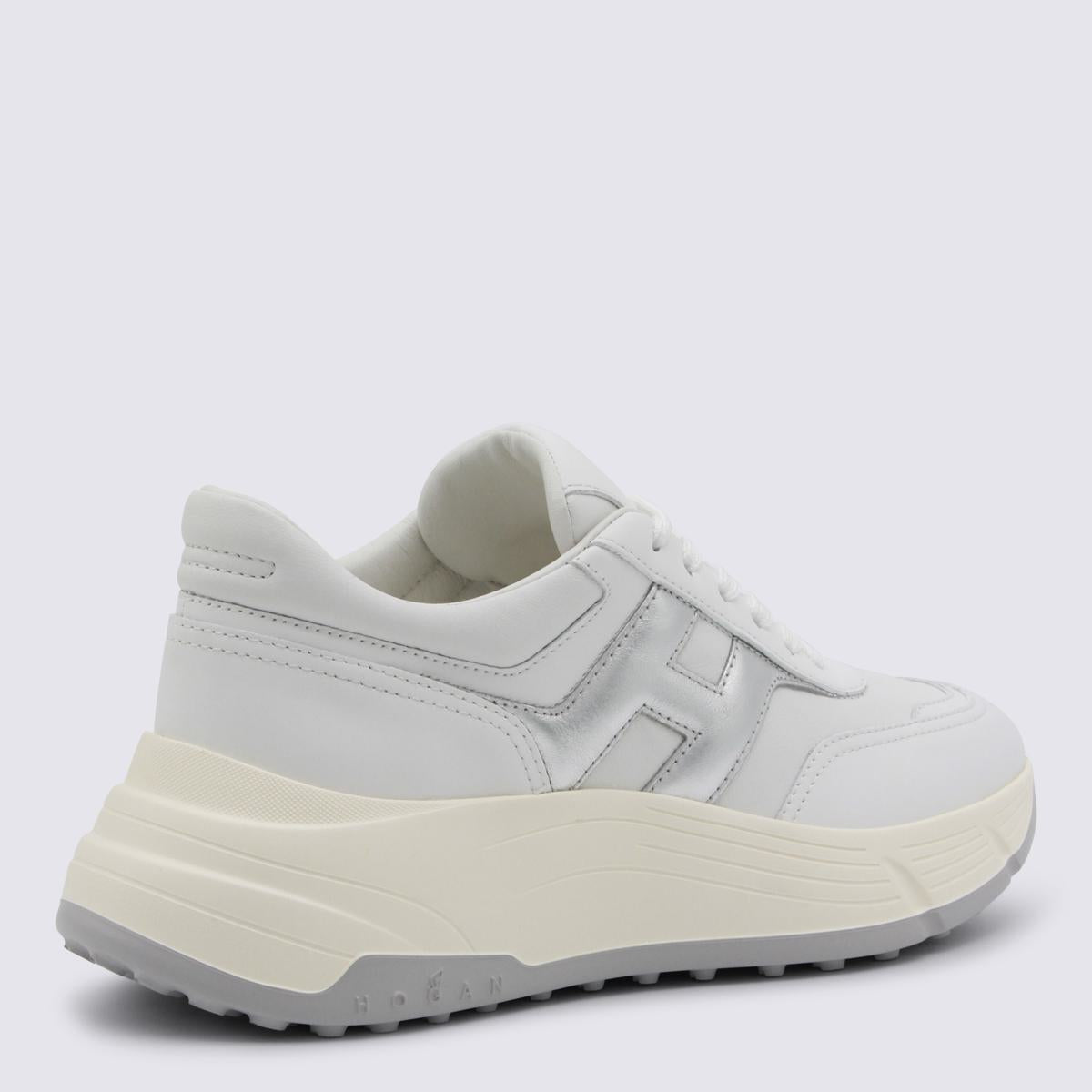 Hogan White And Silver Leather Sneakers
