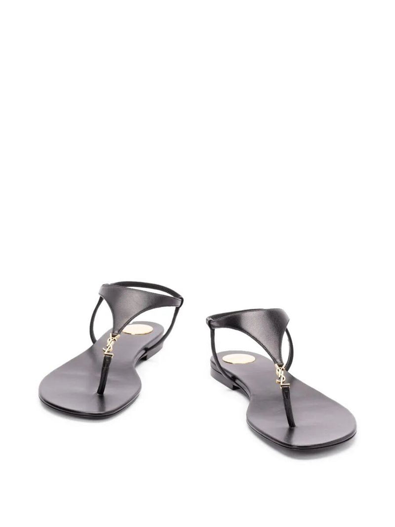 Saint Laurent Smooth Leather Cassandra Triangular Upper Flat Sandals Shoes