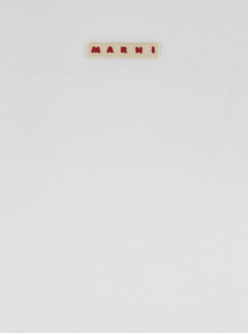 White Crewneck T-Shirt With Logo Patch On The Front In Cotton Woman