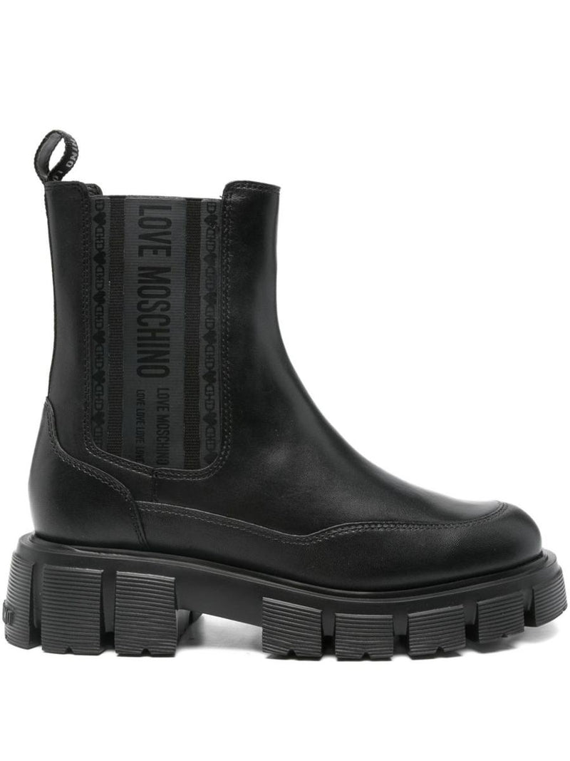 Love Moschino Black Calfskin Ankle Boots