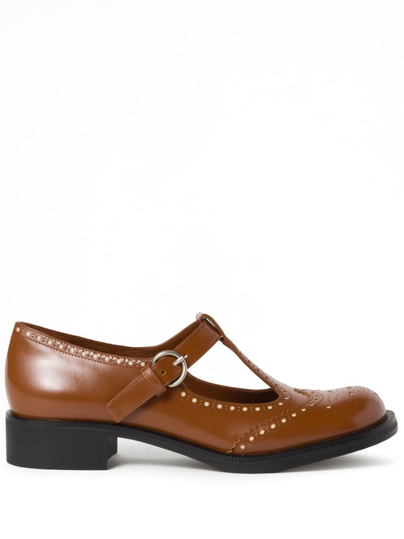 Miu Miu Brushed Leather T-Strap Brogue Shoes