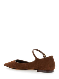 Brown Pointed Toe Ballerinas With Dg Logo On The Side In Suede Woman