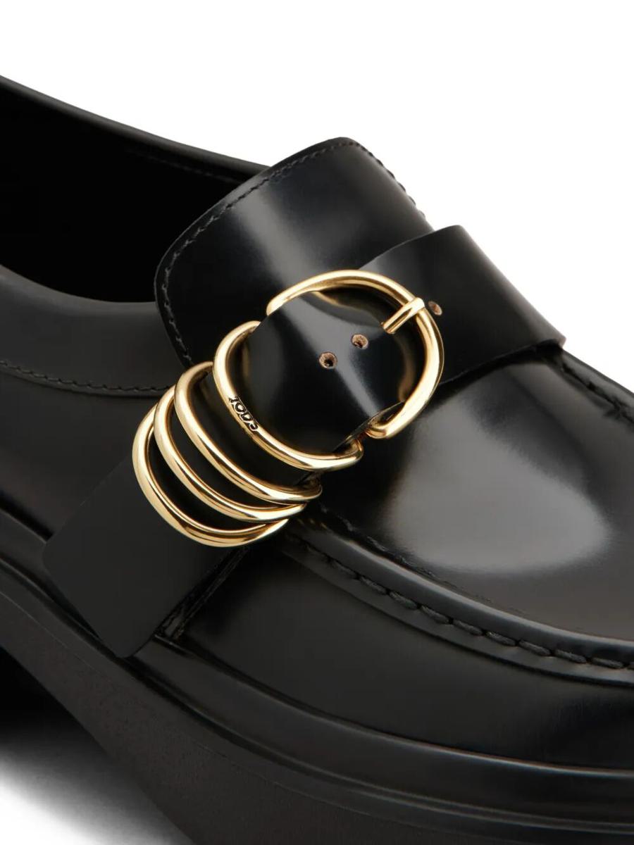 Tod'S Leather Chunky Loafers With Metal Buckle And Rings Shoes