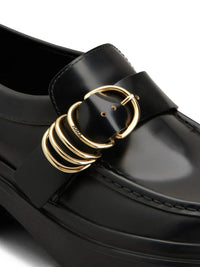 Tod'S Leather Chunky Loafers With Metal Buckle And Rings Shoes
