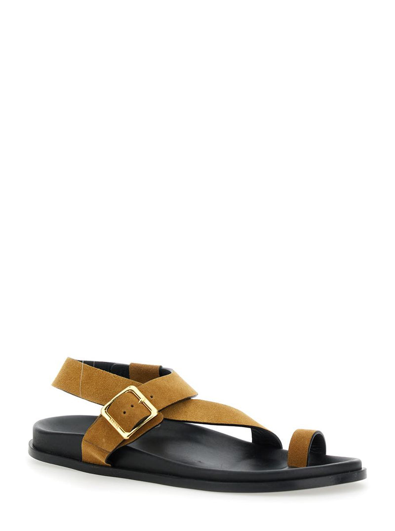 'Siren' Brown Sandals With Metal Buckle Strap And Logo Insole In Suede Woman