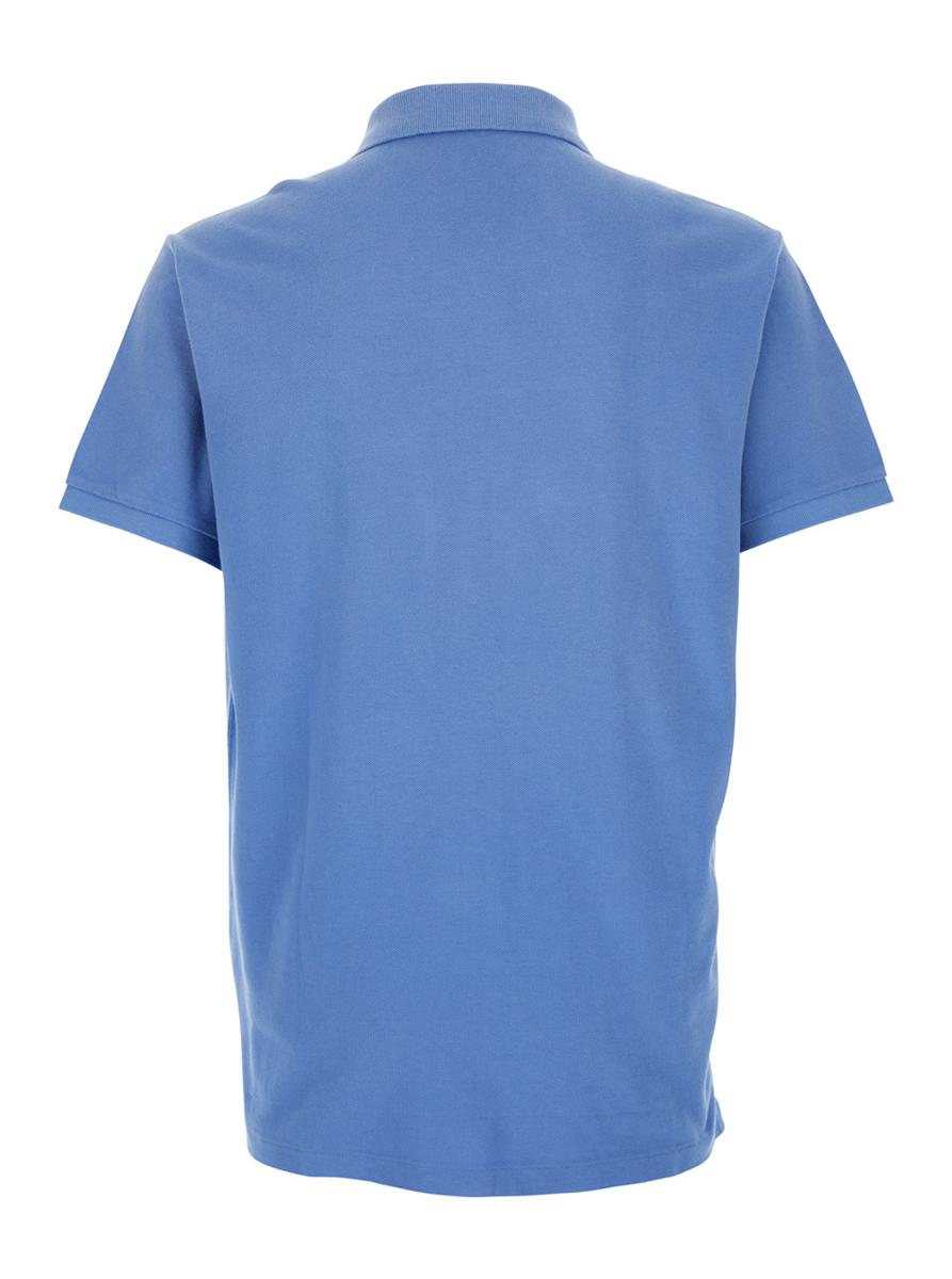 "Custom Slim Fit" Blue Polo Shirt With Classic Collar And Polo Bear Embroidery On The Front In Cotton Man