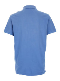 "Custom Slim Fit" Blue Polo Shirt With Classic Collar And Polo Bear Embroidery On The Front In Cotton Man