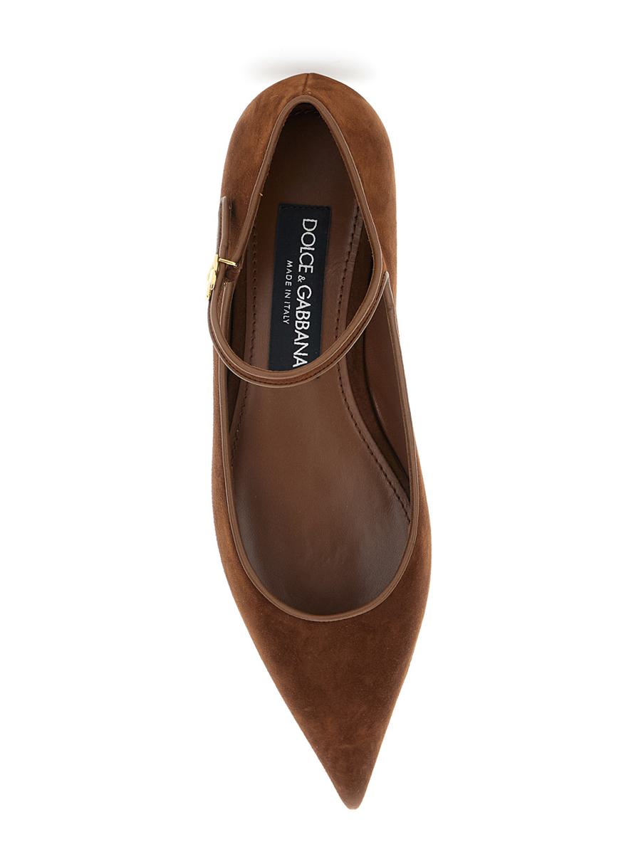 Brown Pointed Toe Ballerinas With Dg Logo On The Side In Suede Woman