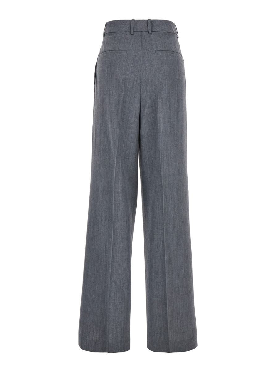 Grey Pants With Pences And Wide Leg In Wool Blend Woman