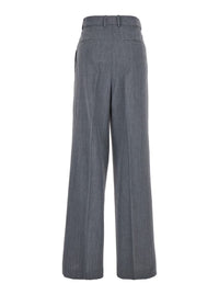 Grey Pants With Pences And Wide Leg In Wool Blend Woman