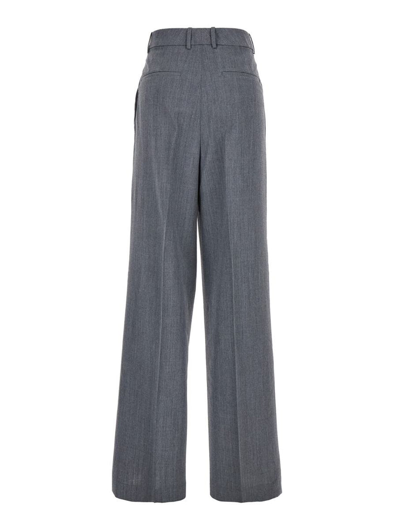 Grey Pants With Pences And Wide Leg In Wool Blend Woman