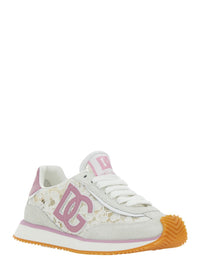 White Low Top With Lace Details And Dg Patch On The Side In Fabric And Suede Blend Woman
