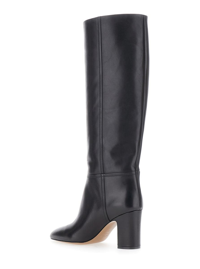 'Lavinia' Black Boots With High Block Heel And Rear Zip Closure In Leather Woman