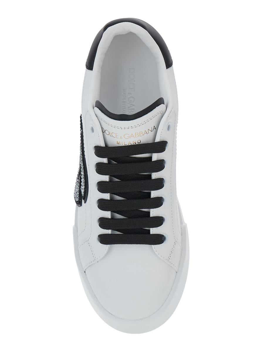 Black And White Low Top Sneakers With Logo Patch On The Side And Logo Lettering On The Tongue In Leather Woman