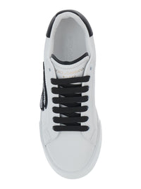 Black And White Low Top Sneakers With Logo Patch On The Side And Logo Lettering On The Tongue In Leather Woman
