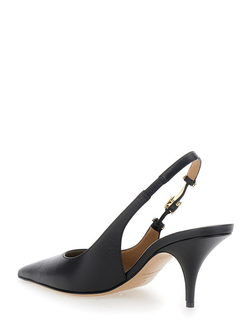 'Tally' Black Slingback Pumps With Medium Stiletto Heel In Leather Woman