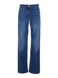 Blue Jeans With Logo Patch On The Rear And Logo Embroidery On The Rear In Denim Woman