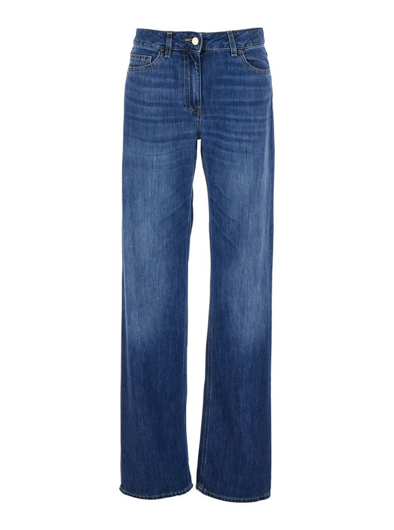 Blue Jeans With Logo Patch On The Rear And Logo Embroidery On The Rear In Denim Woman