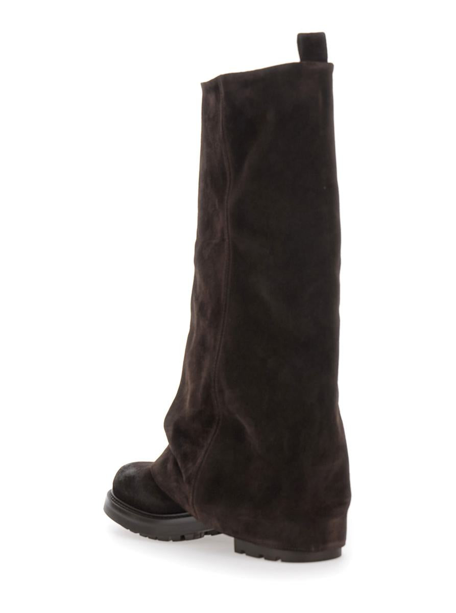 Brown Multilayer Combat Boots With One Block Sole In Suede Woman