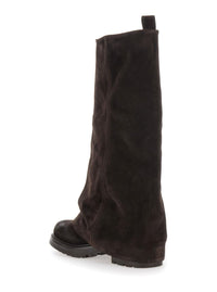 Brown Multilayer Combat Boots With One Block Sole In Suede Woman
