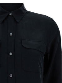 Black Silk Shirt With Pockets