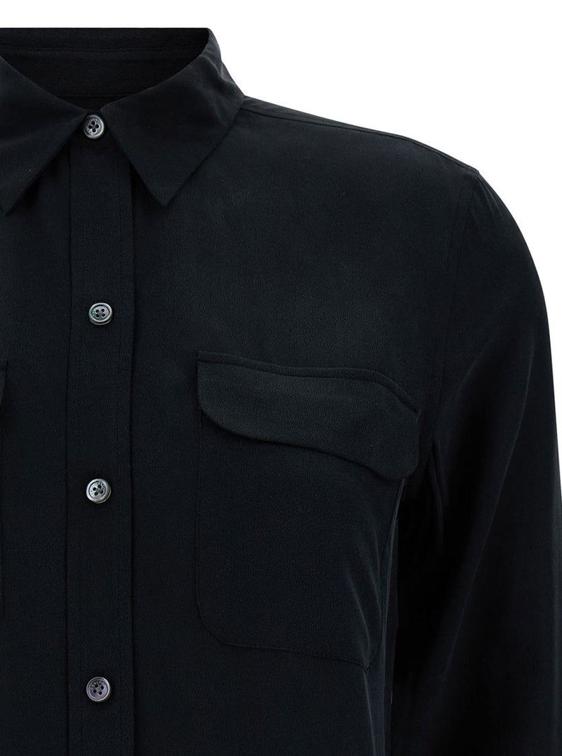 Black Silk Shirt With Pockets